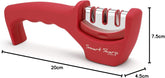 Smart Sharp 3-Stage Knife Sharpener – Professional Manual Kitchen Knife Sharpening Tool with Ceramic Stone, Tungsten Carbide, and Diamond Rods – Ergonomic Non-Slip Design, Red/Chrome Finish